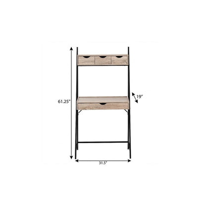 32" Taupe and Black Wood and Metal Sled Computer Desk With Four Drawers