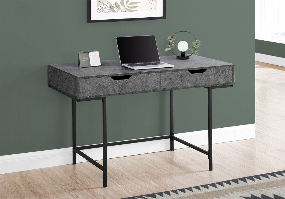 47" Gray and Black Wood and Metal H-Shape Computer Desk With Two Drawers