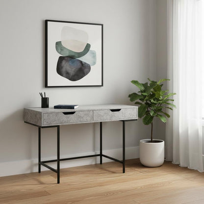 47" Gray and Black Wood and Metal H-Shape Computer Desk With Two Drawers