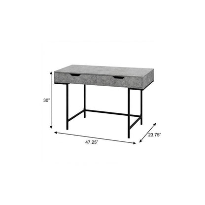 47" Gray and Black Wood and Metal H-Shape Computer Desk With Two Drawers
