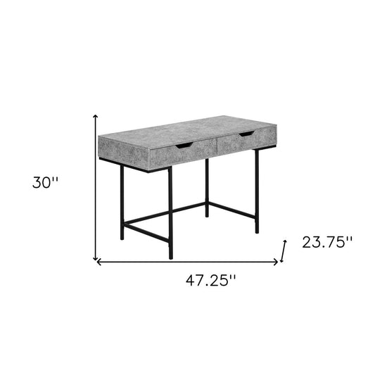 47" Gray and Black Wood and Metal H-Shape Computer Desk With Two Drawers