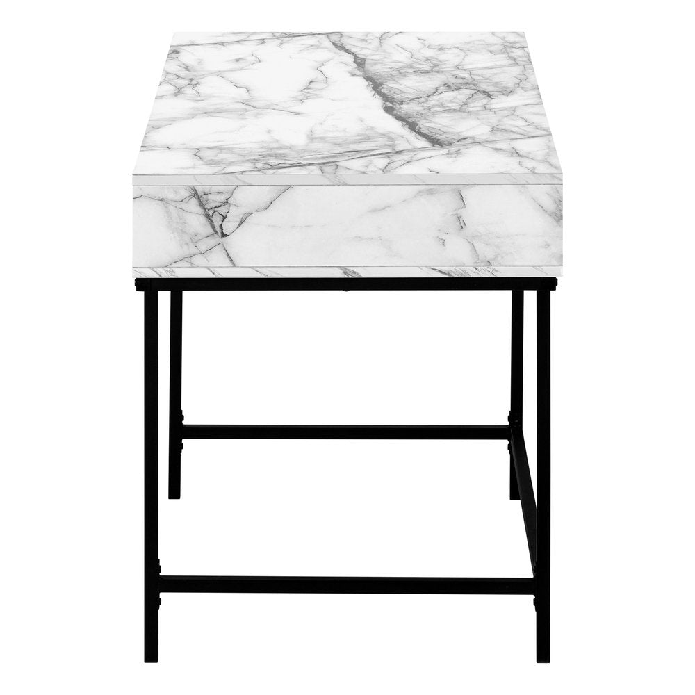 47" White and Black Wood and Metal H-Shape Computer Desk With Two Drawers