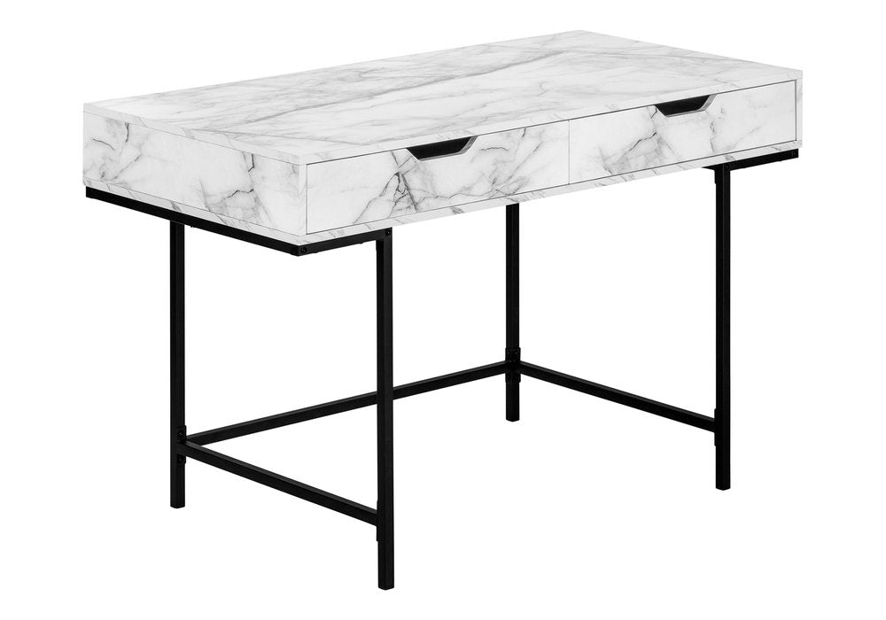 47" White and Black Wood and Metal H-Shape Computer Desk With Two Drawers