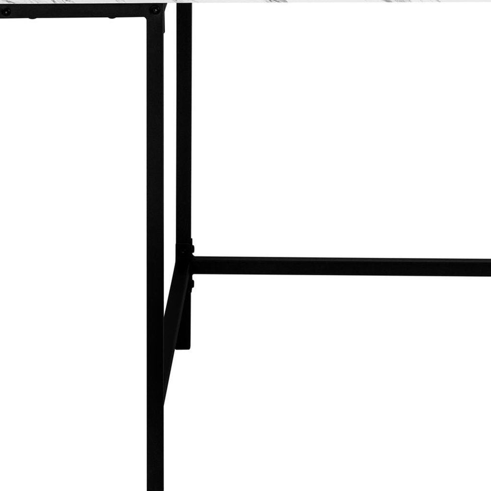 47" White and Black Wood and Metal H-Shape Computer Desk With Two Drawers