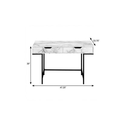 47" White and Black Wood and Metal H-Shape Computer Desk With Two Drawers
