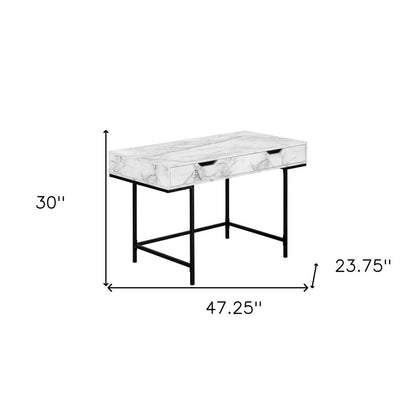 47" White and Black Wood and Metal H-Shape Computer Desk With Two Drawers