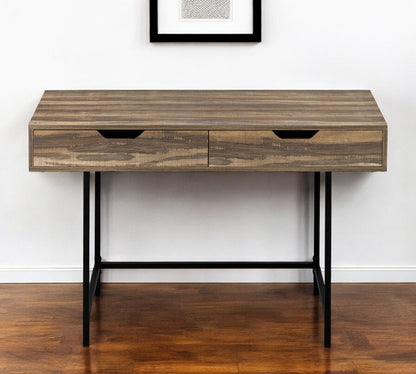 47" Brown and Black Wood and Metal H-Shape Computer Desk With Two Drawers
