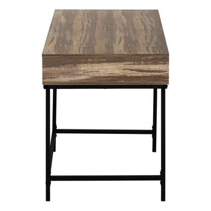 47" Brown and Black Wood and Metal H-Shape Computer Desk With Two Drawers