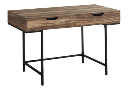 47" Brown and Black Wood and Metal H-Shape Computer Desk With Two Drawers