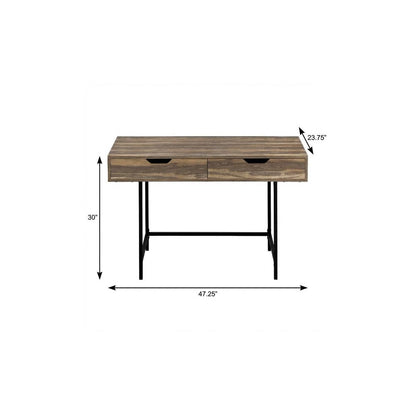 47" Brown and Black Wood and Metal H-Shape Computer Desk With Two Drawers
