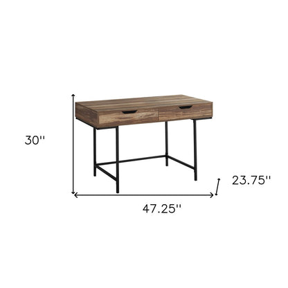 47" Brown and Black Wood and Metal H-Shape Computer Desk With Two Drawers