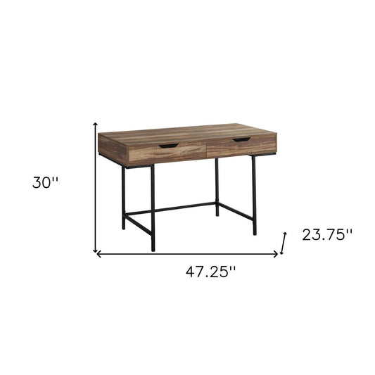 47" Brown and Black Wood and Metal H-Shape Computer Desk With Two Drawers