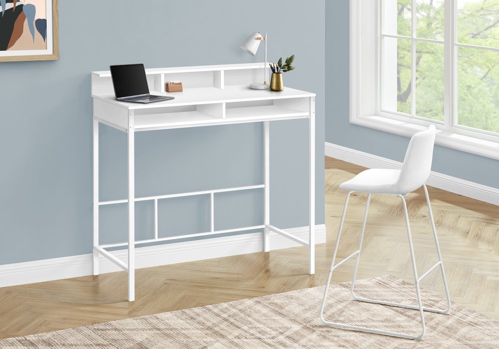 47" White Wood and Metal Computer Desk