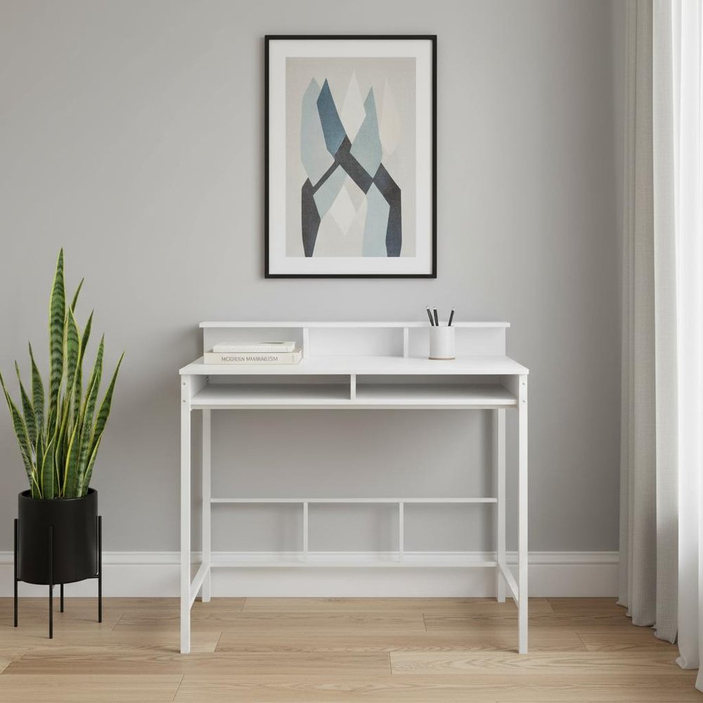 47" White Wood and Metal Computer Desk