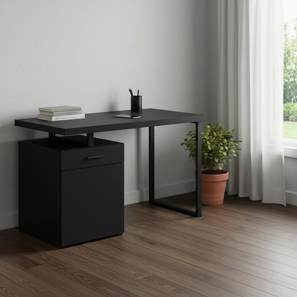 47" Black Wood and Metal Sled Computer Desk