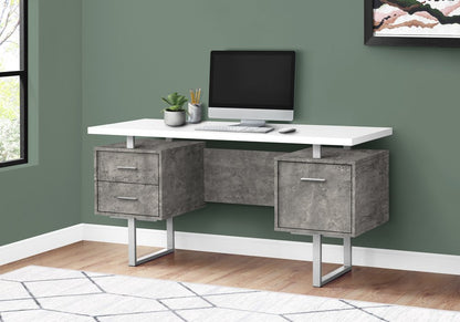 60" White and Gray Computer Desk With Three Drawers