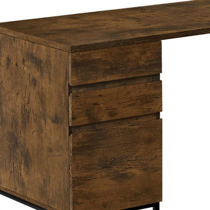 60" Brown and Black L Shape Computer Desk With Three Drawers