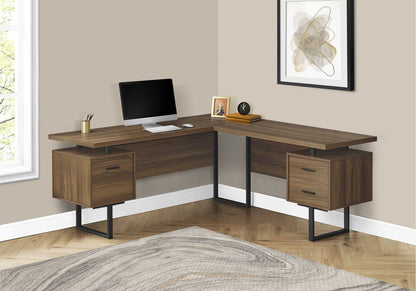71" Brown and Black L Shape Computer Desk With Three Drawers