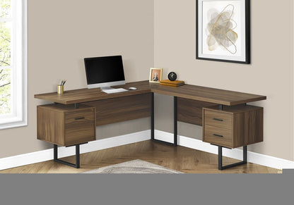 71" Brown and Black L Shape Computer Desk With Three Drawers
