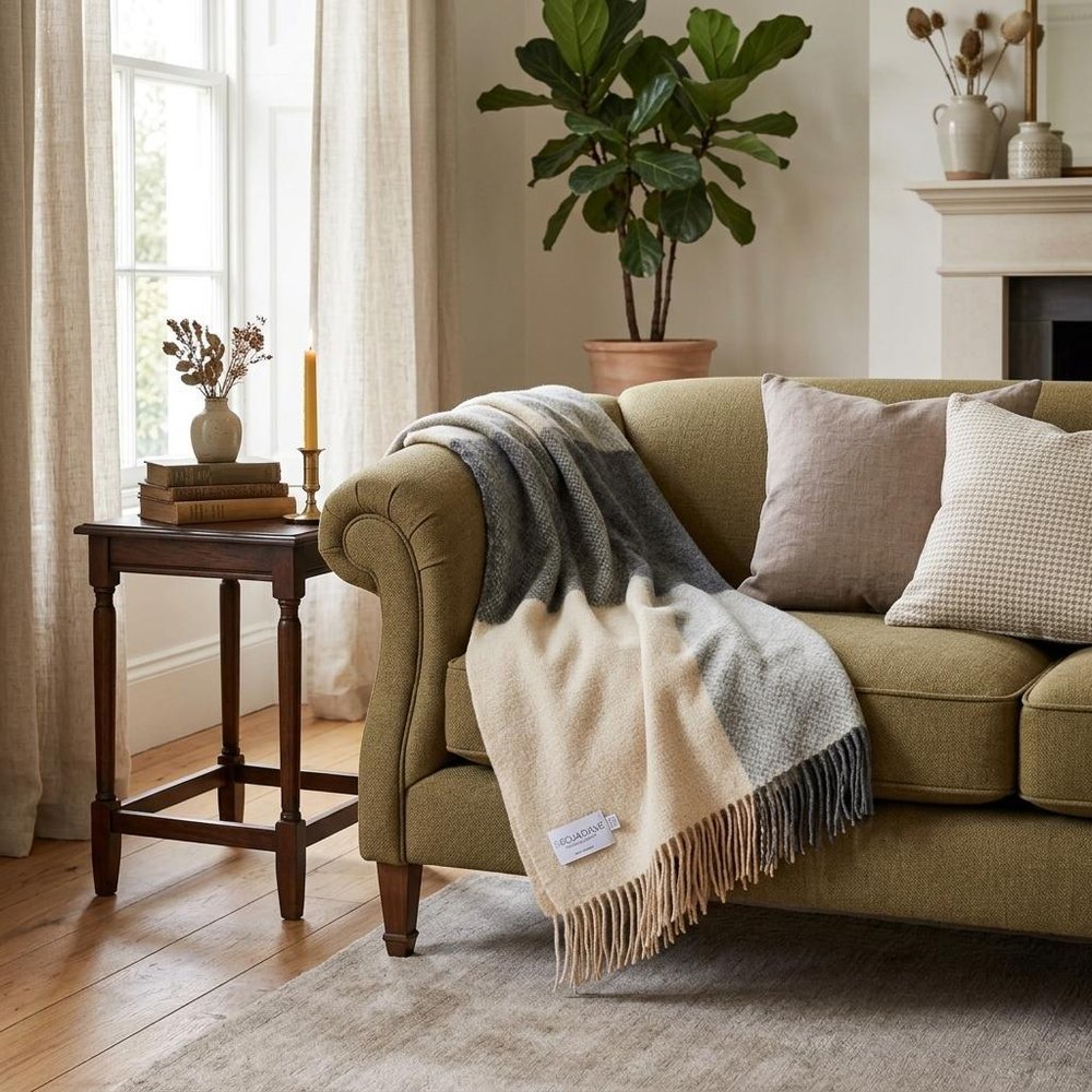 Charcoal Woven Wool Checkered Reversable Throw