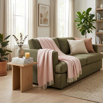 Pink Woven Wool Solid Color Reversable Throw