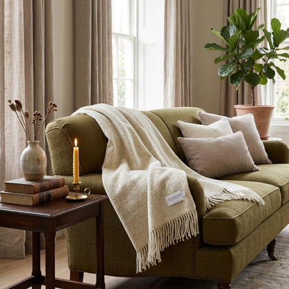 Natural Woven Wool Solid Color Reversable Throw