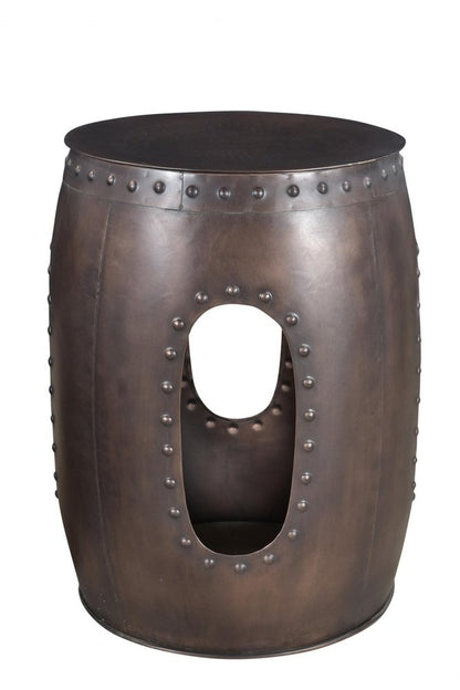 Set of Two Copper Iron Round Drum End Tables
