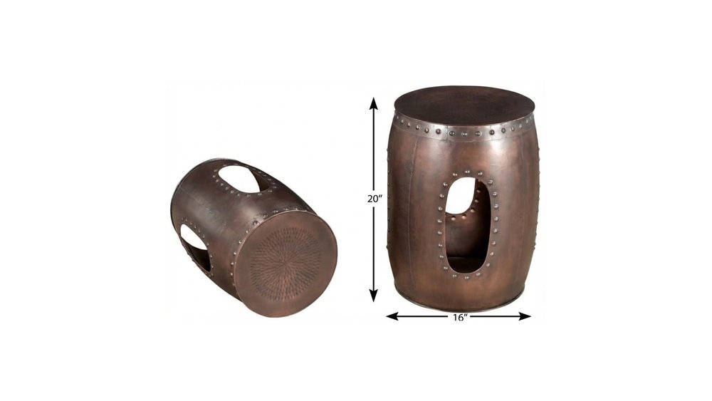 Set of Two Copper Iron Round Drum End Tables