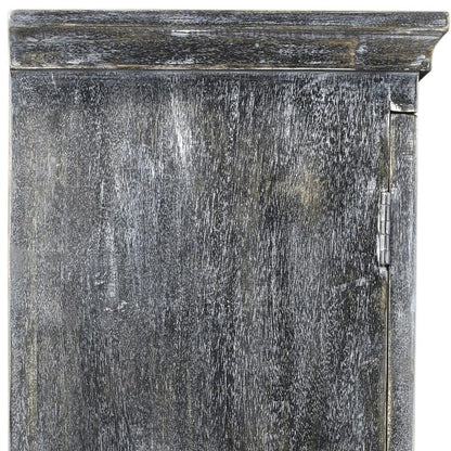 40" Distressed Wash Dark Gray Solid Wood Two Door Accent Cabinet