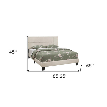 Beige Tufted Linen Queen Bed Frame