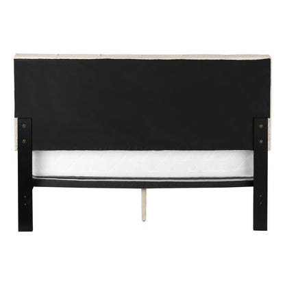 Beige Tufted Linen Queen Bed Frame
