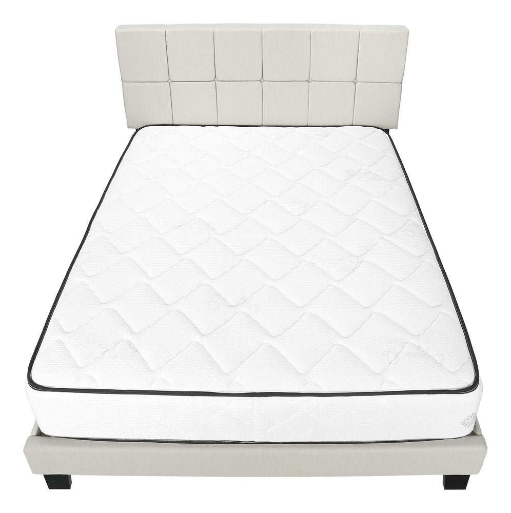 Beige Tufted Linen Queen Bed Frame