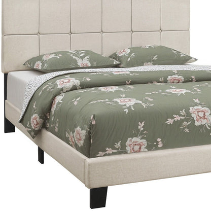 Beige Tufted Linen Queen Bed Frame