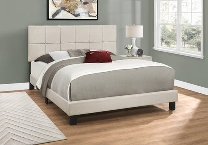 Beige Tufted Linen Queen Bed Frame