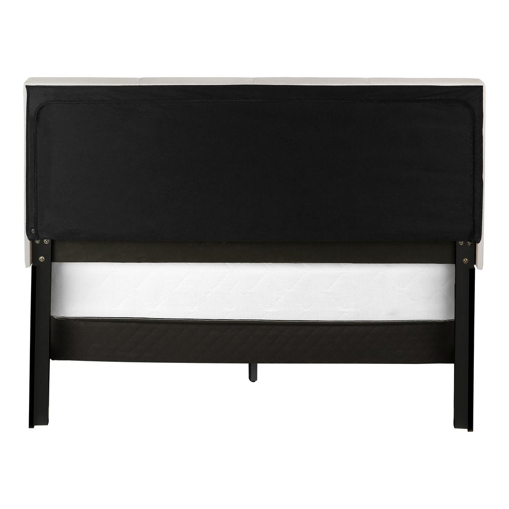 Beige and Black Tufted Linen Queen Bed Frame
