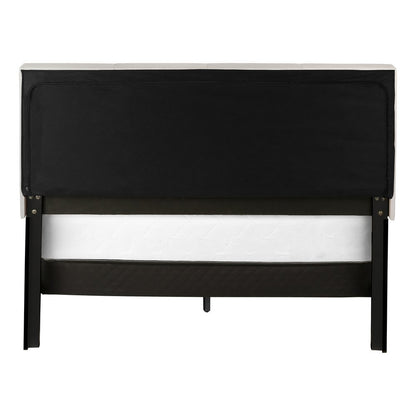 Beige and Black Tufted Linen Queen Bed Frame