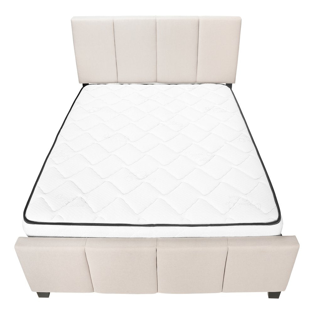 Beige and Black Tufted Linen Queen Bed Frame