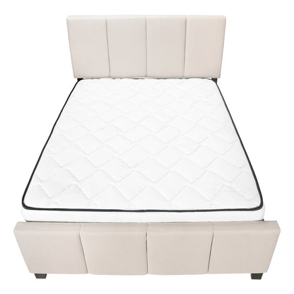 Beige and Black Tufted Linen Queen Bed Frame