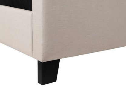 Beige and Black Tufted Linen Queen Bed Frame