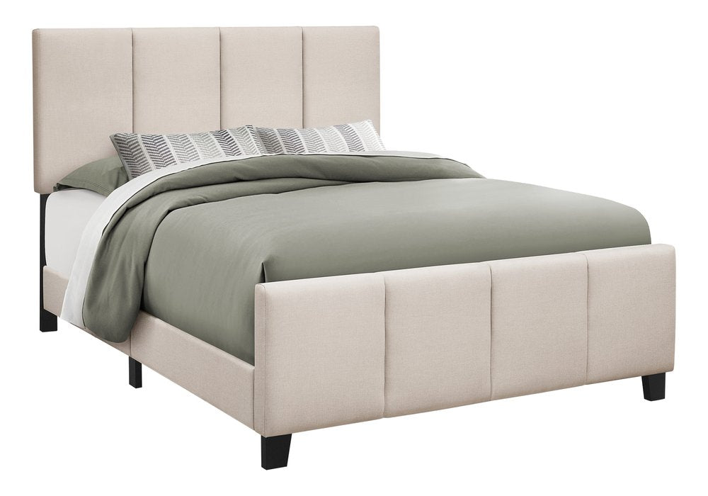 Beige and Black Tufted Linen Queen Bed Frame