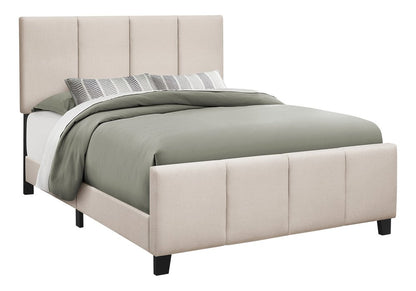 Beige and Black Tufted Linen Queen Bed Frame