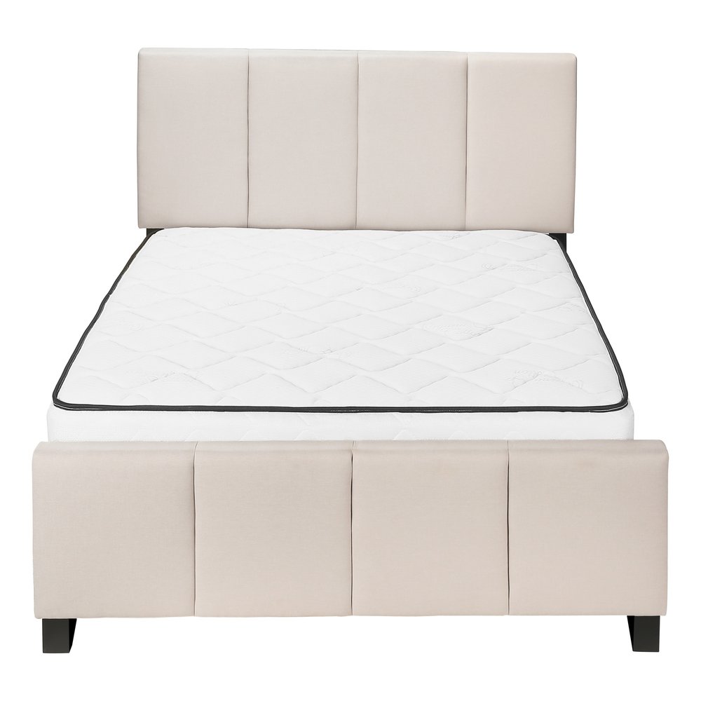 Beige and Black Tufted Linen Queen Bed Frame