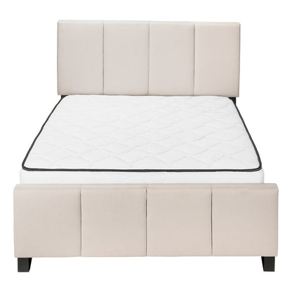 Beige and Black Tufted Linen Queen Bed Frame