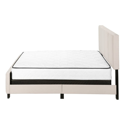 Beige and Black Tufted Linen Queen Bed Frame