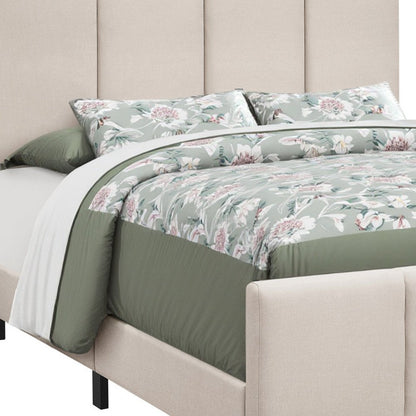 Beige and Black Tufted Linen Queen Bed Frame