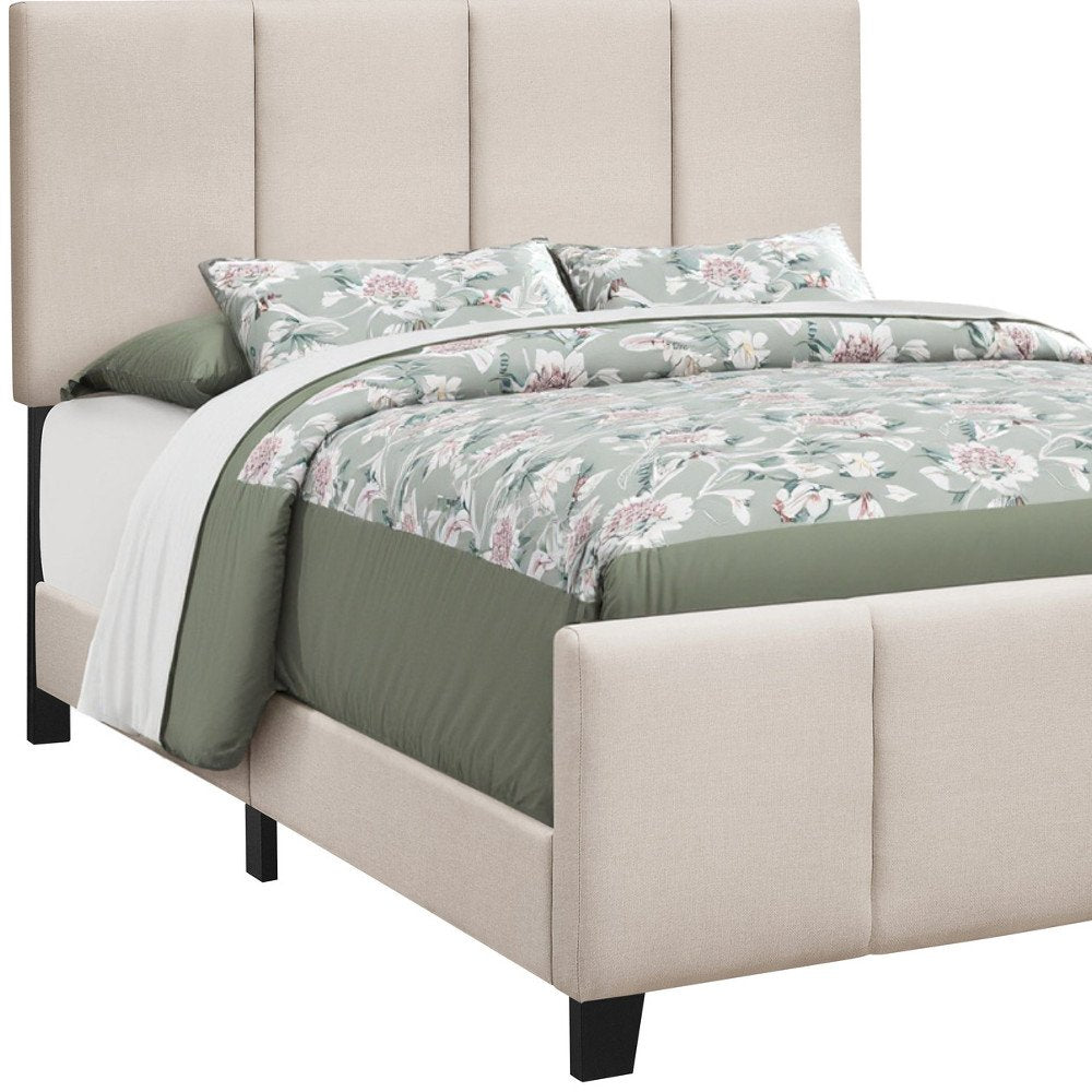 Beige and Black Tufted Linen Queen Bed Frame