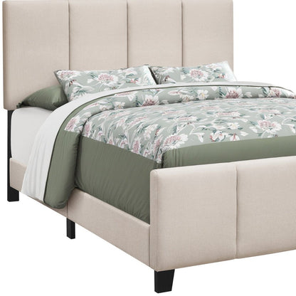 Beige and Black Tufted Linen Queen Bed Frame