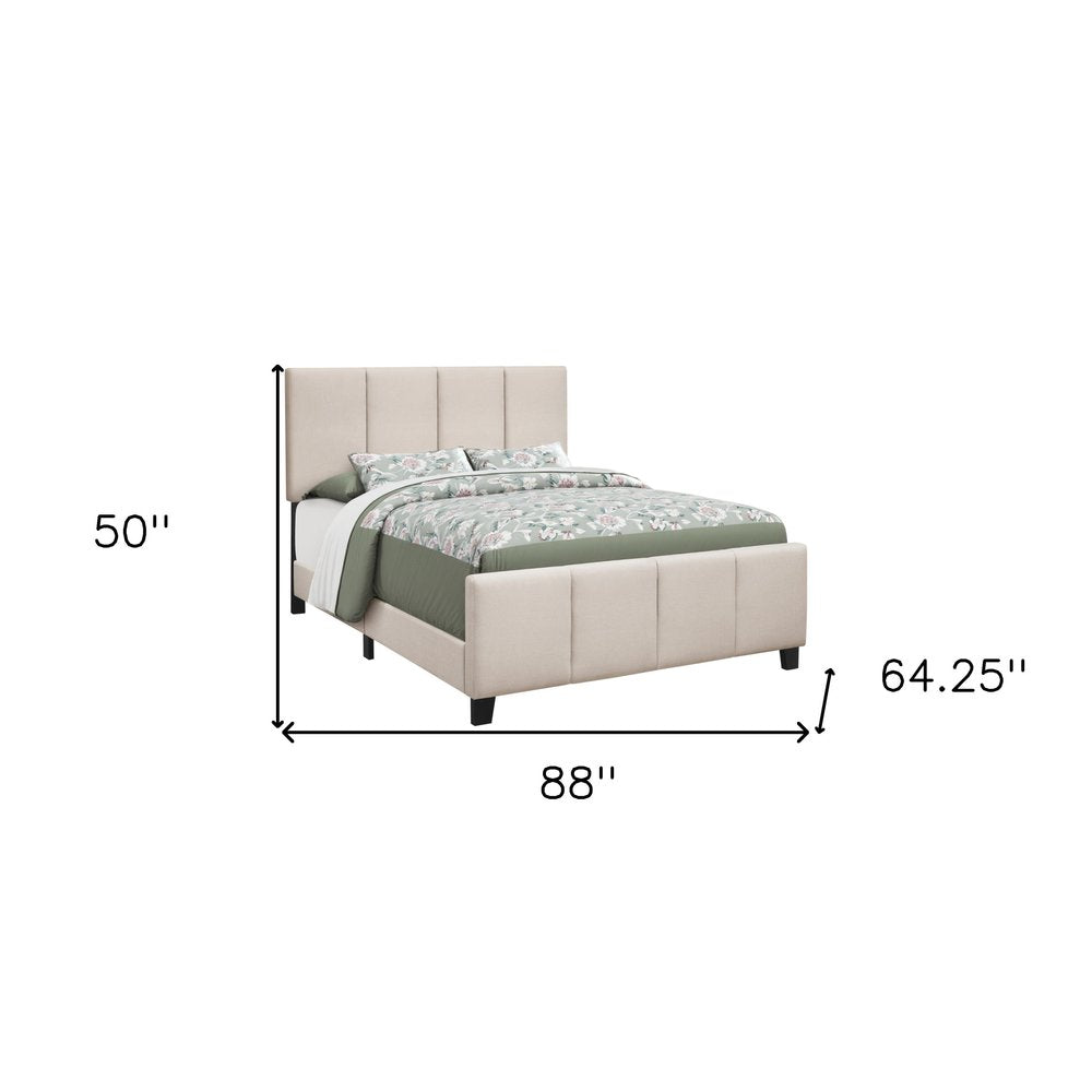 Beige and Black Tufted Linen Queen Bed Frame