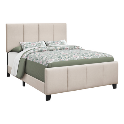 Beige and Black Tufted Linen Queen Bed Frame