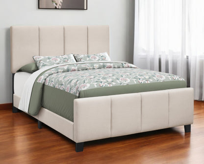 Beige and Black Tufted Linen Queen Bed Frame
